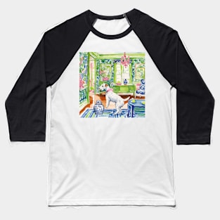 White terrier playing ball in chinoiserie interior Baseball T-Shirt